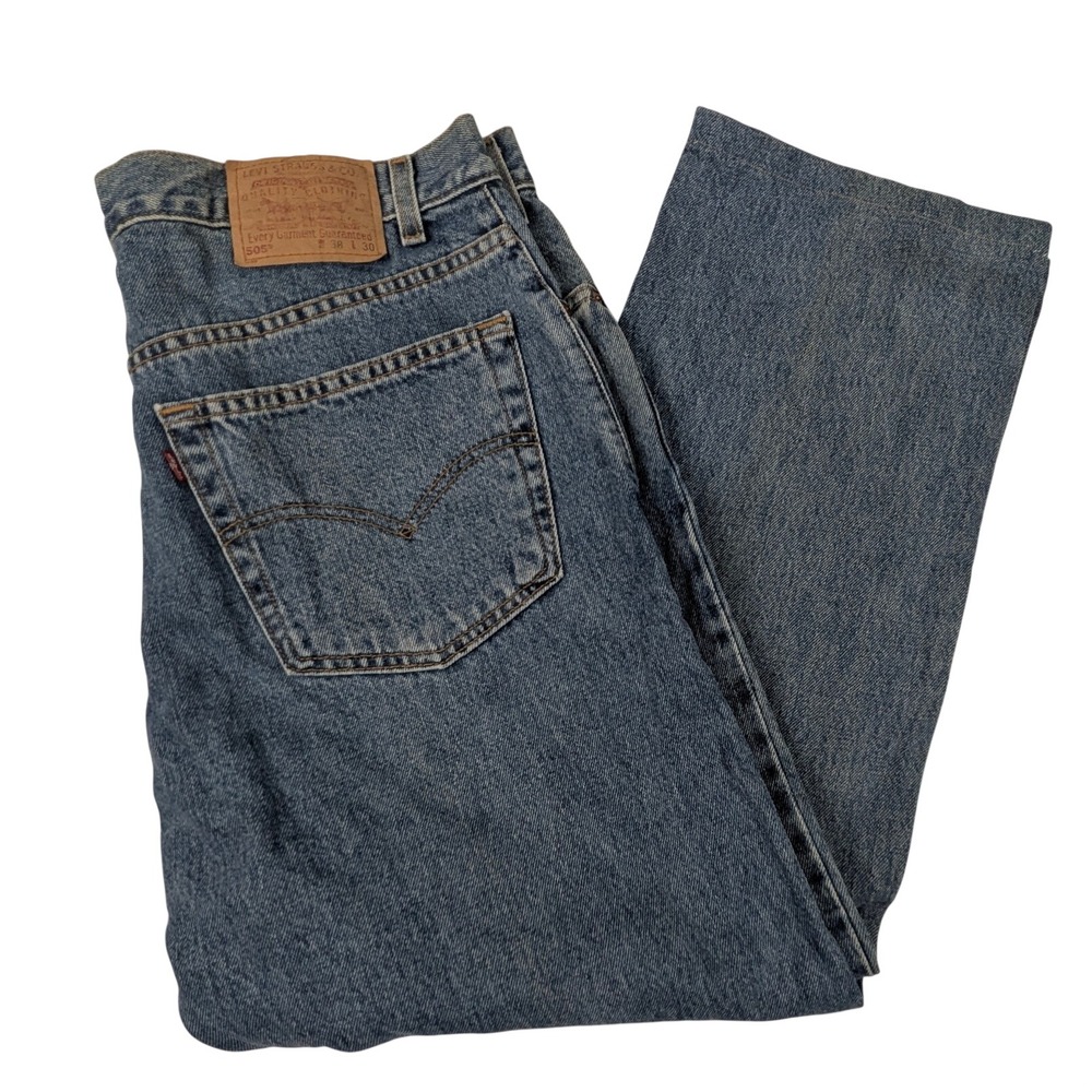 Levis 505 Regular Fit Straight Leg Jeans Mens 38x30 Med Wash Blue Y2K July 2000